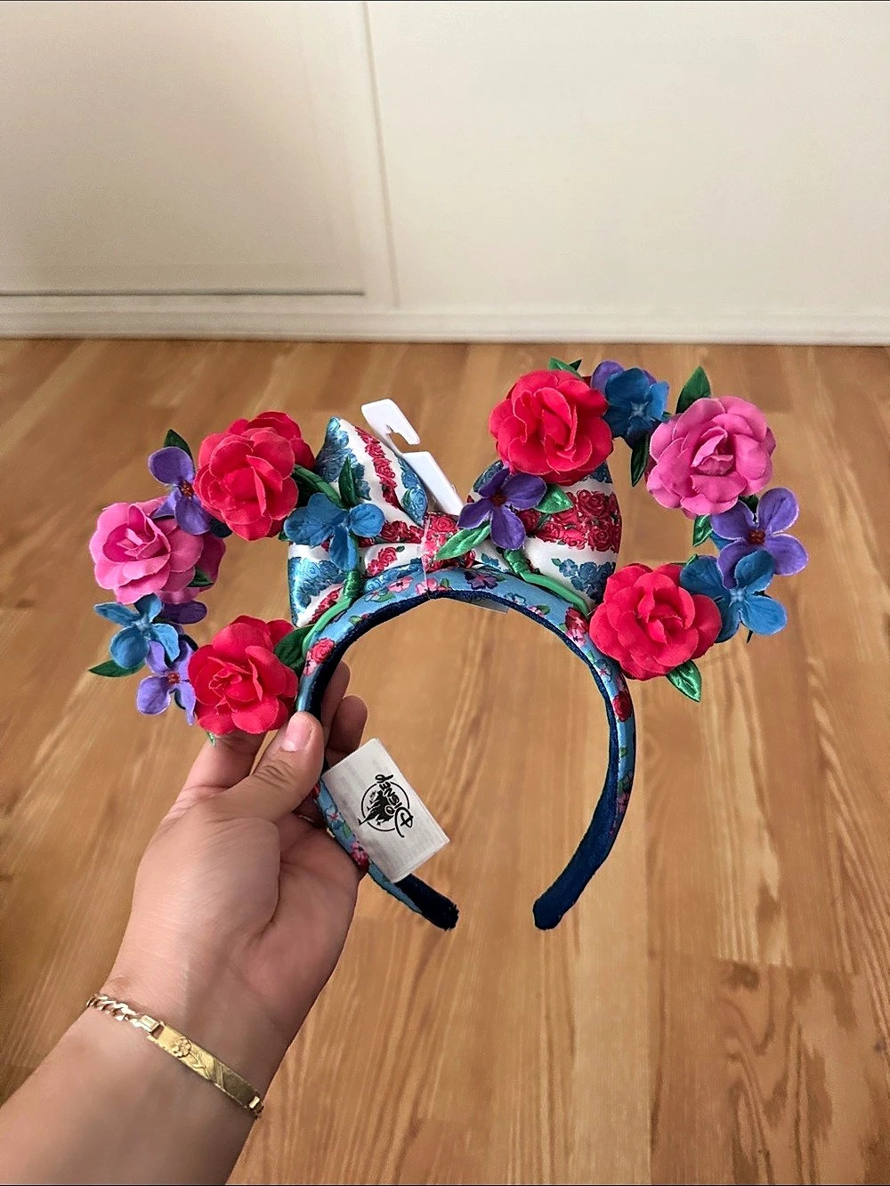 Disney Parks Floral Flower Headband in Blue & Pink NWT